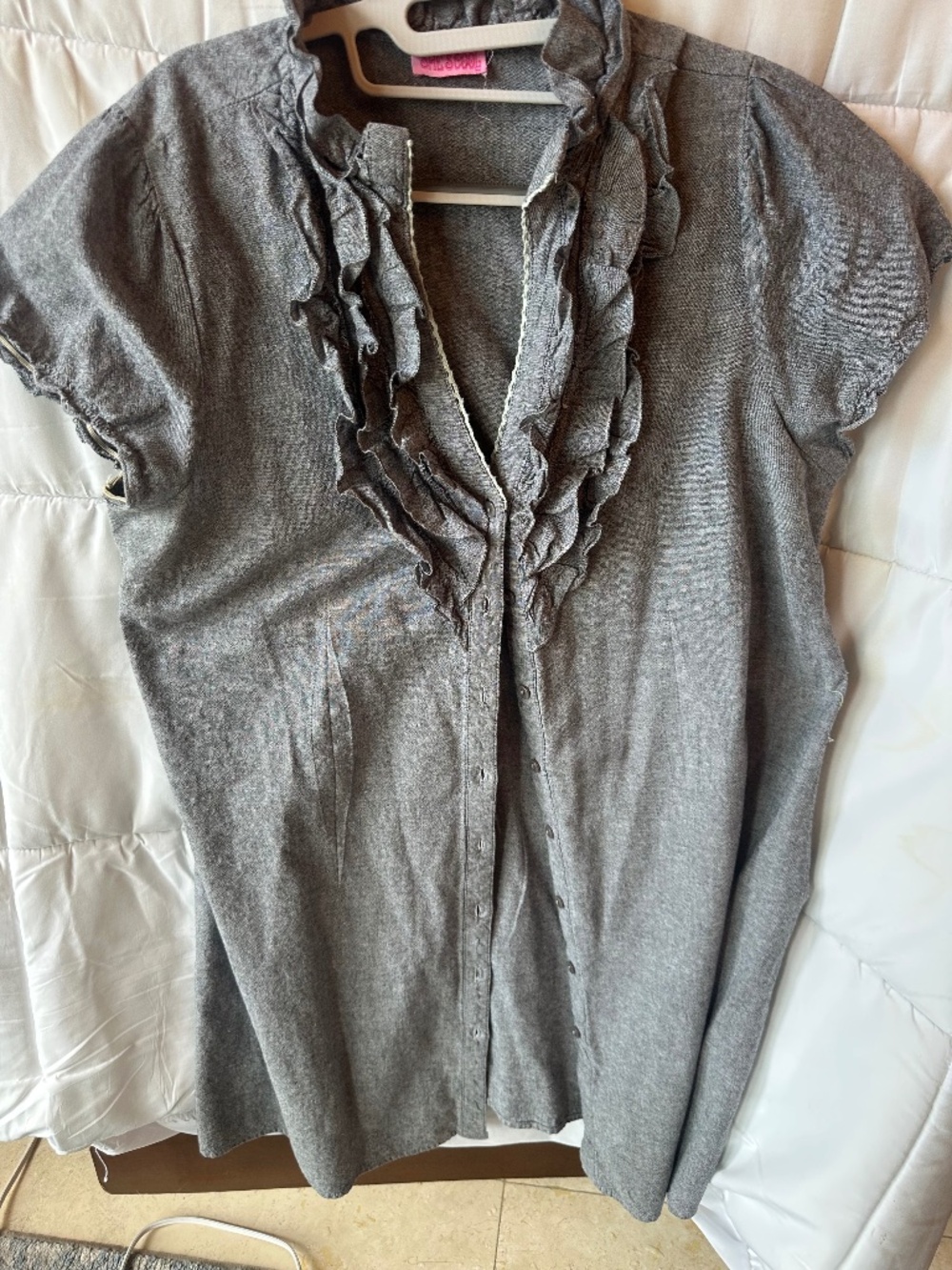Gray Ruffle Front Short Sleeve Dress Boho Romantic Womens XL